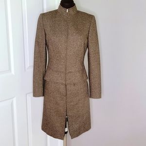 Antonio Melani Wool & Silk Herringbone Front Zip Jacket & Skirt, Size 2